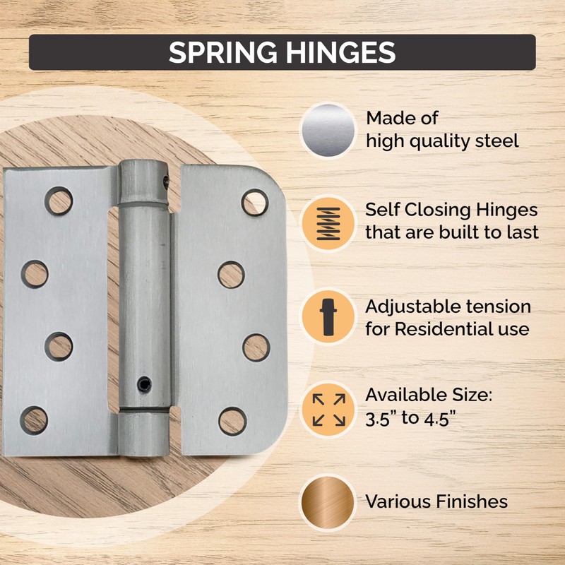 Spring Self-Closing Hinges, 4 Inch Square with 5/8 Inch White