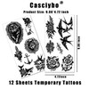 Black Temporary Tattoos Set, Old School Style, 12 Sheets