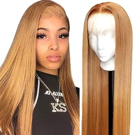 AiPliantfis Straight Human Hair Wig, Blonde Real Hair Wig, Women's 13 x 6 Lace Glueless Wig, Wear and Go #27 Light Blonde, Pre-Plucked, 150% Density, Real Unprocessed Remy Hair, 26 Inches / 66