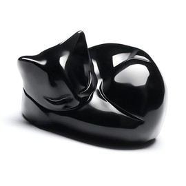 Top Plaza 1.6" Black Obsidian Cat Crystal Statue Cute Sleeping Cat Figurine Polished Carved Gemstones Sculpture Home Office Desk Decor Balancing Meditation Crystal Gifts for Women Cat Lover