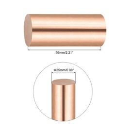 sourcing map 1 Pack Pure Copper Round Rod 25mm/0.98 Inch Diameter 56mm/2.21 Inch Length Solid Copper Rod Lathe Bar Stock for DIY Metal Craft Metal Working Hobbies