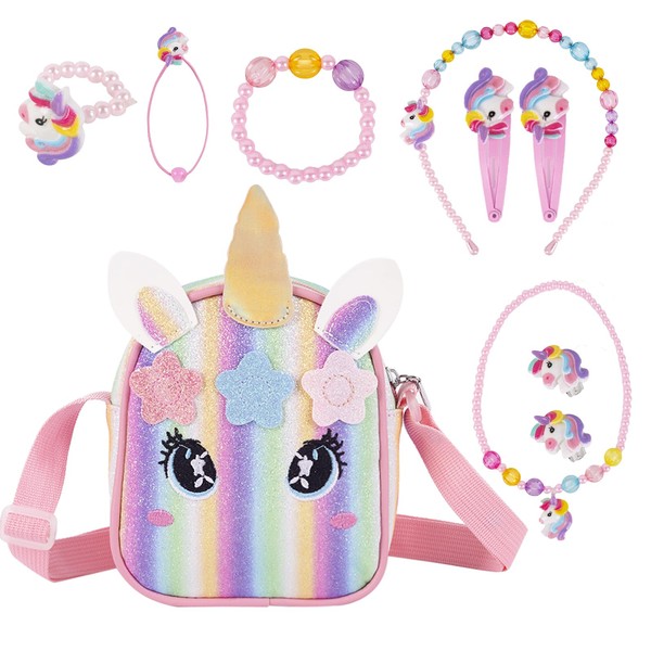 DMOPRDNB Unicorn Handbag Gift, Unicorn Handbag Jewellery Set for Girls