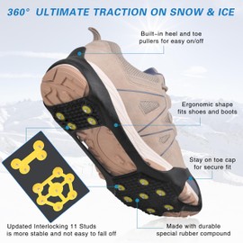 Ice Cleats Snow Traction Cleats Crampons for Shoes and Boots 11 Studs Anti Slip Crampons for Walking on Snow and Ice Grippers Slip-on Stretch Footwear