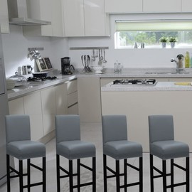 HFCNMY Bar Stool Covers,2 Pack Stretch Waterproof PU Bar Stool Covers with Backs Bar Stool Chair Covers Barstool Covers Slipcovers with Back Pub Counter Stool Chair Covers with Elastic Bands Gray
