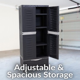 Sunnydaze Lockable Storage Cabinet – Indoor or Outdoor Utility Storage Cabinet with 3 Adjustable Shelves - 57.5" H – Garage, Office, Home, Laundry Room - Charcoal