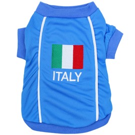 Parisian Pet Dog Jersey - Embroidered 'Italy' Breathable Mesh Fabric Sports Costume - Football, Olympic Sportswear - Lightweight Dog Jerseys - XS