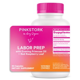Pink Stork Labor Prep Supplement – Evening Primrose Oil & Red Raspberry Leaf for Third Trimester, Gentle Labor & Postpartum Support, Pregnancy & Breastfeeding Safe, 60 Vegan Capsules