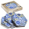 4 x Hexagon Coasters - Blue & Yellow Mosaic Pattern