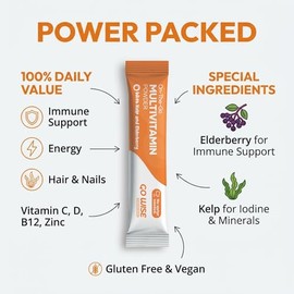 Go Wise Multivitamin Powder for Women and Men - No Water, No Pills | Vitamin B Complex, Vitamin D3, Zinc & Elderberry | Bariatric Multivitamin | Vegan
