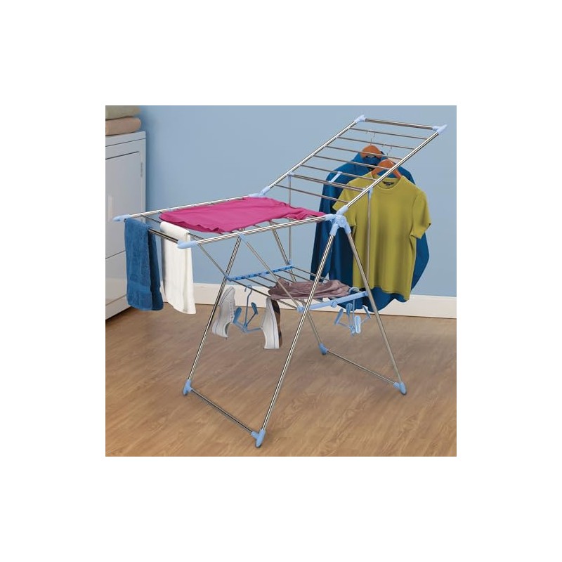 Household Essentials Collapsible Adjustable Gullwing Metal Clothes Drying Rack, Grey