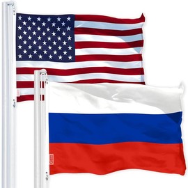 G128 Combo Pack: USA American Flag 3x5 Ft 150D Printed Stars & Russia (Russian) Flag 3x5 Ft 150D Printed