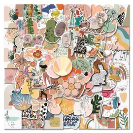 100 Pcs Fashion Boho Aesthetic Stickers Minimalist Abstract Line Art Decor for Water Bottle,Laptop,Phone,Skateboard Stickers for Teens Girls Kids and Wome Boho Stickers (A)