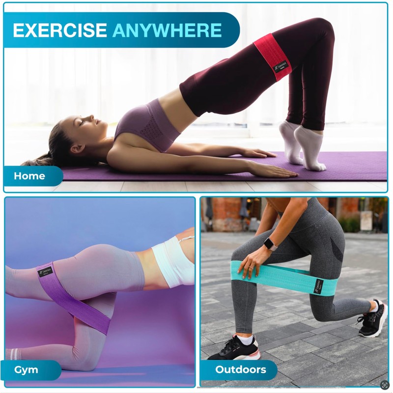 Beenax Fabric Resistance Bands (Set of 3), Long/Short Exercise Bands