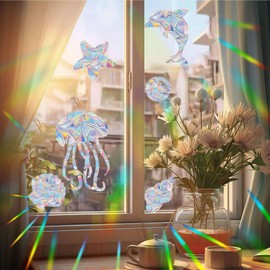 21pcs Rainbow Cloud Window Clings, Anti-Collision Decals to Save Birds from Window Collisions, Non Adhesive, Reusable Rainbow Stickers (02# 21pcs)