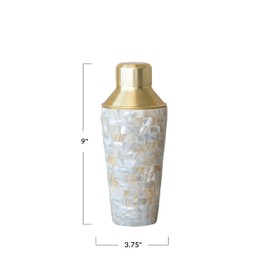 Creative Co-Op 24 oz. Stainless Steel and Mother of Pearl Cocktail Shaker, Natural
