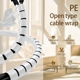 Jaylen Envoltura de Cable en Espiral, Cubiertas de Cable de Envoltura de Alambre en Espiral, Manguera de Manga para Pc, Tv, Computadora, Organizador de Cables El?ctricos (Blanco-3m/28mm)