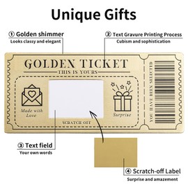 Golden Ticket Scratch-off Cards with Envelopes, Scratch & Reveal Surprise Ticket for Writing Your Own Special for Birthday, Gifts for Girlfriends, Wives, Valentine's Day Cards, Christmas Cards