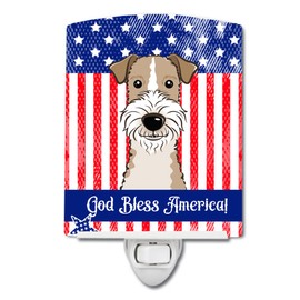 Caroline's Treasures BB2177CNL American Flag and Wire Haired Fox Terrier Ceramic Night Light Compact, UL-Certified, Ideal for Bedroom, Bathroom, Nursery, Hallway, Kitchen, 6x4x3, Multicolor