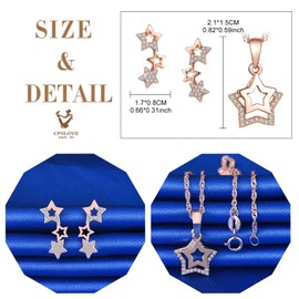 CPSLOVE Star Necklace and Earrings for womens and girls, 925 Sterling Silver Jewellery Sets, Shiny star necklace pendant, Elegant star earrings studs, Inlaid zircon, Rose gold