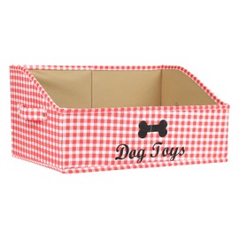Lolytama Dog Toy Basket-Collapsible Fabric Dog Toy Box-Checkered Dog Toy Bin-with Sturdy Handle-Trapezoid Basket Chest Organizer for Pet Toys, Blankets and Accessories