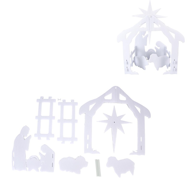 44x27x5cm Christmas Jesus Scene White PP Hollow Board Outdoor Nativity