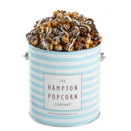 White & Dark Chocolate Swirl Popcorn Tin, 1 Gallon Reusable Tin, Gourmet Popcorn Gift, Birthday Gifts, The Hampton Popcorn & Candy Company (1 Gallon, Hampton Blue Stripes)