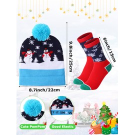 JaGely 12 Pcs Christmas LED Hat Light up Xmas Beanie Knit Cap Christmas Socks Holiday Socks Winter Snow Hat(Vivid Style)