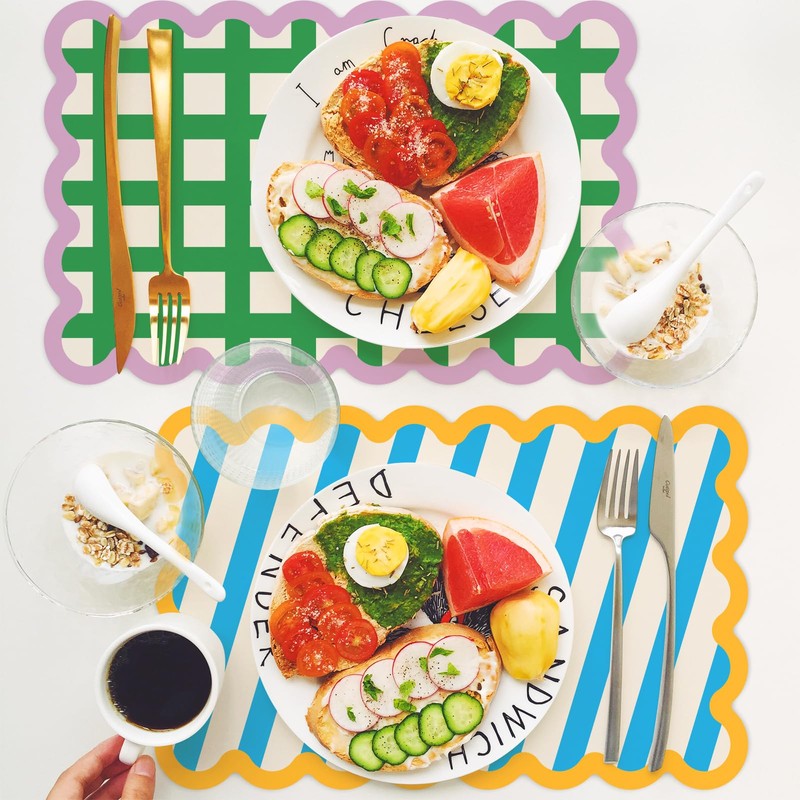AnyDesign 60Pcs Stripe and Plaid Paper Placemats Disposable Table Mat
