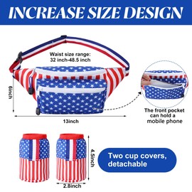 Wehhbtye 4th of July Fanny Pack, Patriotic Waist Pack with 2 Drink Carrier, Adjustable USA Flag Belt Bag for Women Men Independence Day Themed Party Outfit Accessories and Traveling