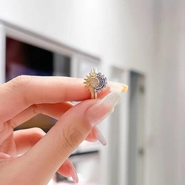 Gerrit Solar-Lunar Blend Ring - Sun and Moon Symbiotic Union Design – Impeccable Open Ring with Diamond Embellishment for Women