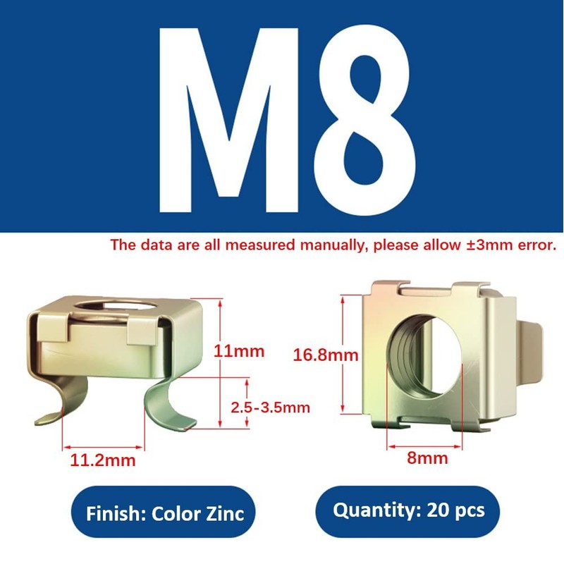 CONPHERON M8 Cage Nuts for Network Cabinets, Carbon Steel Mortise