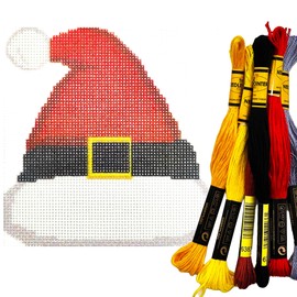 Howie's Needlepoint Needlepoint Kits, 18CT Printed Embroidery Pattern Starter Kits, Stamped Patterns Canvas Kits(Christmas Hat,4x4inch)