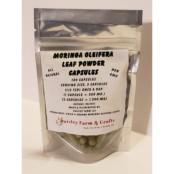 Moringa Oleifera Leaf Capsules Non GMO - Herbal Supplement - 100% Pure Leaf Powder! (100) - Made Fresh ON Demand!