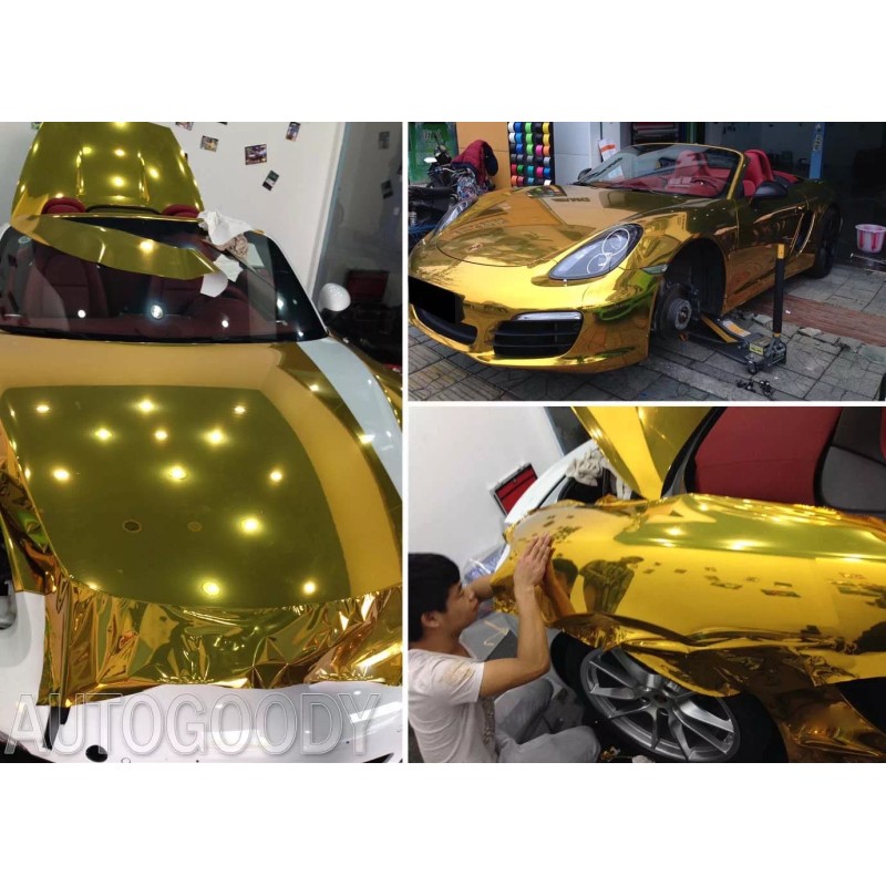 AUTOGOODY 96" x 60" Gold Chrome Mirror Vinyl Film Wrap