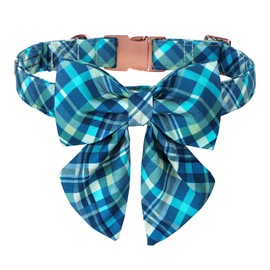 Maca Bates Collar para perro con diseño de rejilla colorida y lazo de marinero, collar ajustable con hebilla de metal para gato y perro