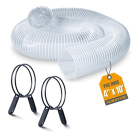POWERTEC 4" x 10' Flexible PVC Dust Collection Hose w/ 2pc Double Loop Hose Clamps for Dust Collector, Table Saw, Band Saw, Planer, Woodworking and Garage, WoodShop Dust Collection System (70440)