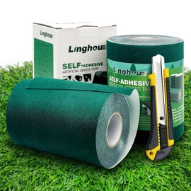 Linghou Self-Adhesive Artificial Grass Seam Tape, Weatherproof Turf Joint Tape for Synthetic Lawn, 6" x 49', Green