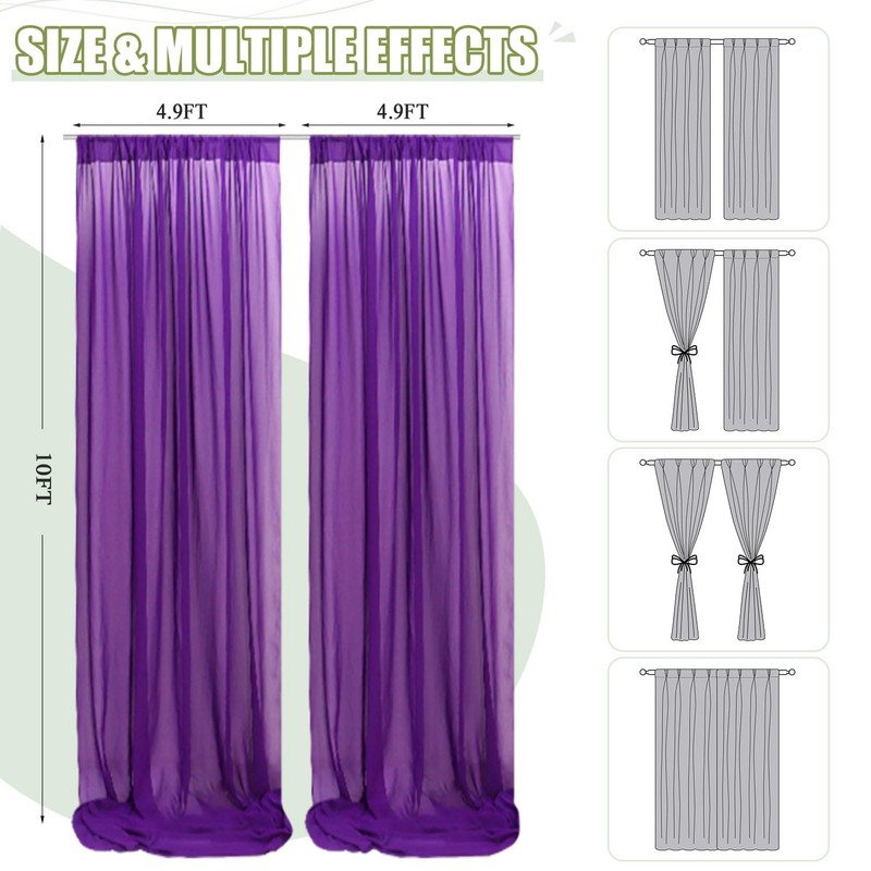 FUHSY Purple Backdrop Curtains 10x10 FT 2 Panels Chiffon Arch