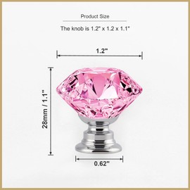 YEMCHI 6 Pack Pink Crystal Cabinet Knobs 1.2" Diamond Glass, Girl Vanity Desk Handles, Cute Bathroom Cabinet Pulls for Dresser Drawer, Decorative Knobs with 3 Size Screws (Clear Pink)
