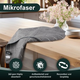 KinHwa Set of 4 Microfibre Tea Towels in 45 x 65 cm Highly Absorbent & Durable Lint-Free Stripes Tea Towel Tea Towels Kitchen Towels Thick Premium Tea Towel (Grey)