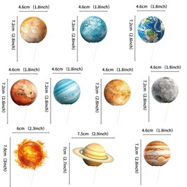 Blumomon Pack of 30 Galactic Planet Cupcake Toppers, Astronomy Party Cupcake Toppers, Suitable for Astronomy Themes, Party Decorations