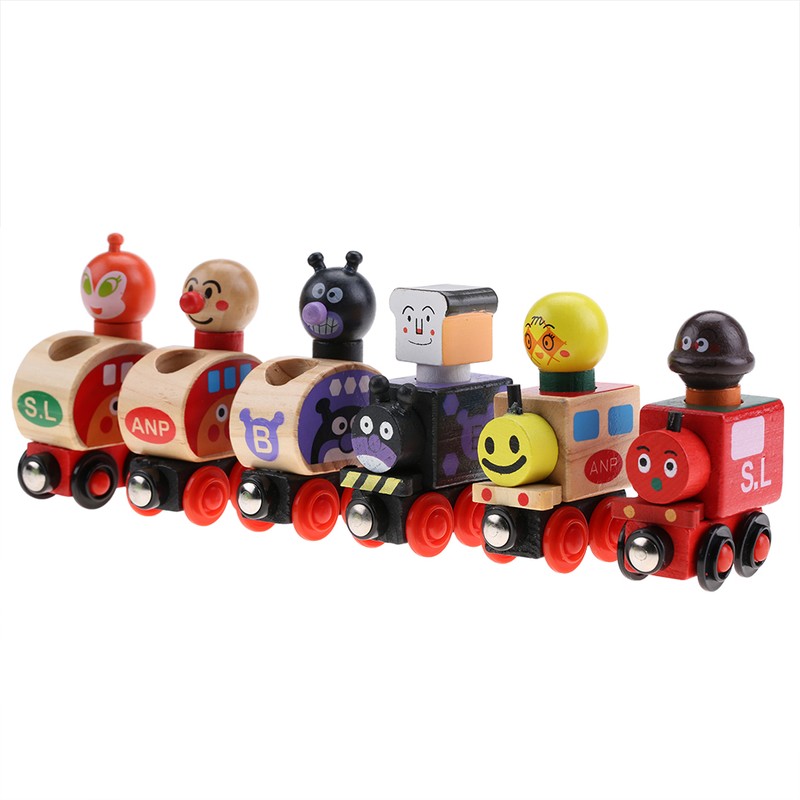Mini Wooden Magnetic Train Set Cartoon Vehicle Blocks Children Educational