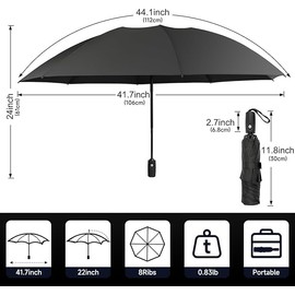 ALLBASA Automatic Folding Folding Umbrella - Windproof, Lightweight & Compact - Umbrella for Men and Women, Inverted Design, Waterproof, 8 Reinforced Struts, Travel Suitable, Umbrella, black