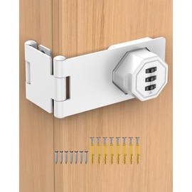 MeBantoo 90 Degree Cabinet Combination Door Lock Latch, Zinc Alloy Password Rotary Hasp Lock, Keyless Folding Latches for Office File Cabinet, Drawers, Cupboard, Small Doors, Locker (1, White)