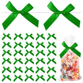 Twist Tie Bows 30 Pcs Mini Satin Ribbon Bows, Green Pre Tied Bow with Wire,Small Premade Craft Bows for Gift Wrap Package,Present Bows with Twist Ties for Treat Bags Candy Decoration Christmas Wedding