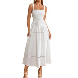 KUTUMAI Summer Corset Midi Dress Elegant Square Neck Flowy A Line Wedding Guest Tea Party Dresses for Women Sundress 2025 White XL