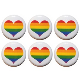 6 or 12 Gay Pride Heart Fridge Magnets/Wedding Favours (25mm) Made in UK by Button Zombie (12)