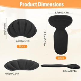 8 Pairs Back of Heel Cushion Pads, Liners Heel Protectors Anti Blister Shoe, Heel Grips Inserts for Boots, Too Big Loose Shoes, Improve Shoe Fit, Reusable Heel Guards Liners for Women Men