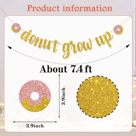 Donut Grow Up Banner, Baby Birthday Party Decors, Donut Party Decorations Baby Girl Boy Birthday Party Decorations Supplies Gold Glitter