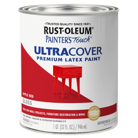 Rust-Oleum 1966502 Painter's Touch Brush Acrylic Latex Paint, 1 Quarts (Pack of 1), Gloss Apple Red, (Pack of 1)
